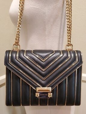 Like NEW Michael Kors Quilted Whitney Bag Gold Stripe